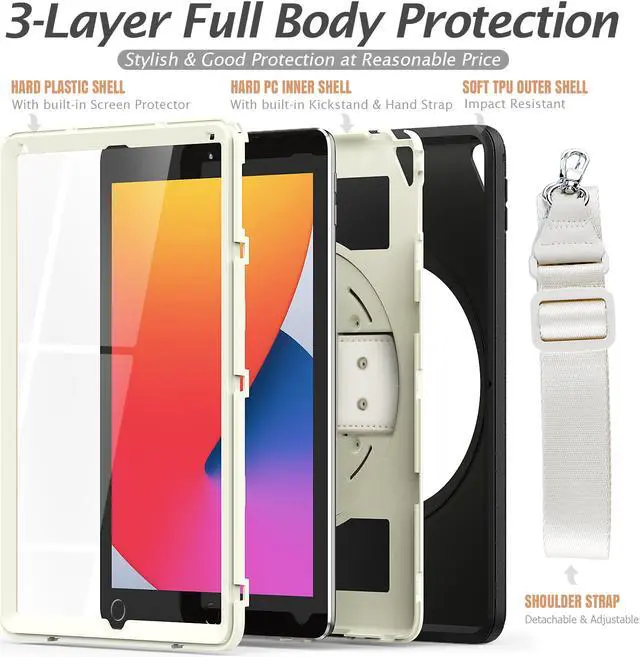 Alt view image 4 of 7 - New iPad 9.7 Inch 2018 2017 Case Protective Cover with 360 Rotating Stand & Strap & Pencil Holder for iPad 5th/6th Generation / iPad Air 2 / iPad Pro 9.7