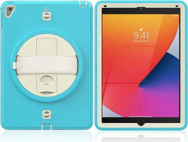 Alt view image 3 of 7 - New iPad 9.7 Inch 2018 2017 Case Protective Cover with 360 Rotating Stand & Strap & Pencil Holder for iPad 5th/6th Generation / iPad Air 2 / iPad Pro 9.7