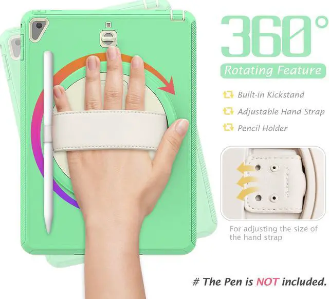 Alt view image 2 of 7 - New iPad 9.7 Inch 2018 2017 Case Protective Cover with 360 Rotating Stand & Strap & Pencil Holder for iPad 5th/6th Generation / iPad Air 2 / iPad Pro 9.7