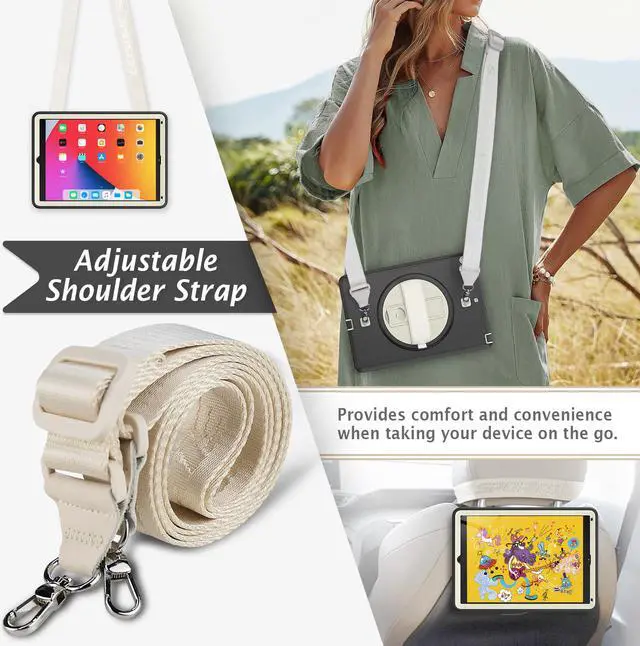 Alt view image 3 of 7 - New iPad 9.7 Inch 2018 2017 Case Protective Cover with 360 Rotating Stand & Strap & Pencil Holder for iPad 5th/6th Generation / iPad Air 2 / iPad Pro 9.7