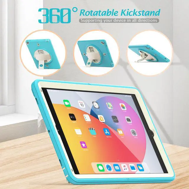 Alt view image 4 of 7 - New iPad 9.7 Inch 2018 2017 Case Protective Cover with 360 Rotating Stand & Strap & Pencil Holder for iPad 5th/6th Generation / iPad Air 2 / iPad Pro 9.7