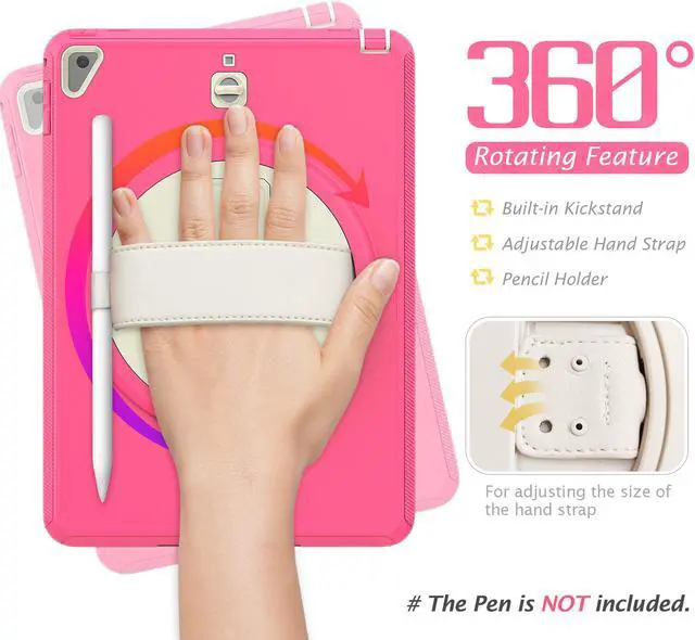 Alt view image 2 of 7 - New iPad 9.7 Inch 2018 2017 Case Protective Cover with 360 Rotating Stand & Strap & Pencil Holder for iPad 5th/6th Generation / iPad Air 2 / iPad Pro 9.7
