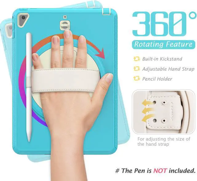 Alt view image 2 of 7 - New iPad 9.7 Inch 2018 2017 Case Protective Cover with 360 Rotating Stand & Strap & Pencil Holder for iPad 5th/6th Generation / iPad Air 2 / iPad Pro 9.7