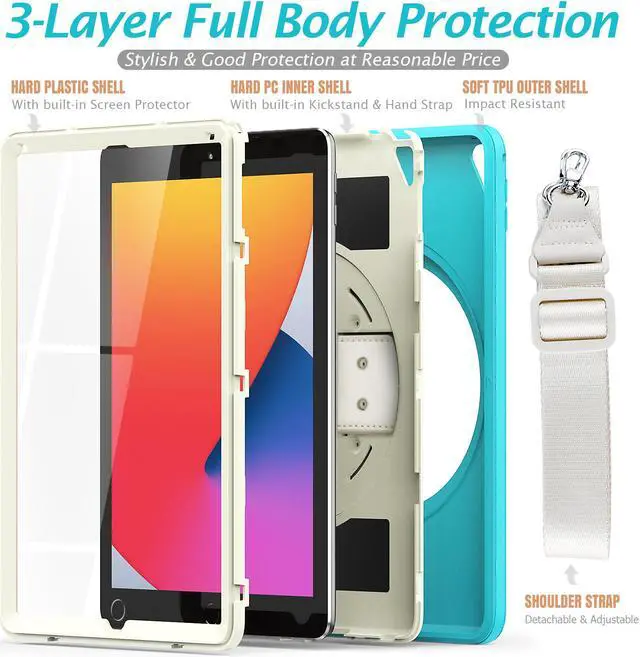 Alt view image 6 of 7 - New iPad 9.7 Inch 2018 2017 Case Protective Cover with 360 Rotating Stand & Strap & Pencil Holder for iPad 5th/6th Generation / iPad Air 2 / iPad Pro 9.7