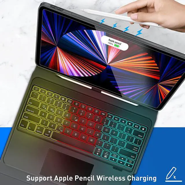Alt view image 3 of 6 - Touch Keyboard Case with Trackpad for iPad Pro 12.9 inch 2021 2020 2018 5th 4th and 3rd Generation, Slim Folio Backlights iPad Case with Keyboard