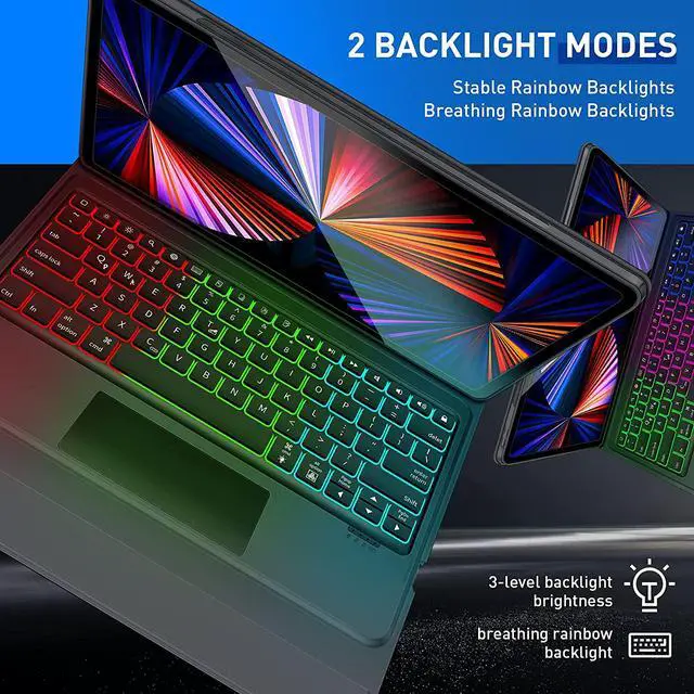 Alt view image 5 of 6 - Touch Keyboard Case with Trackpad for iPad Pro 12.9 inch 2021 2020 2018 5th 4th and 3rd Generation, Slim Folio Backlights iPad Case with Keyboard