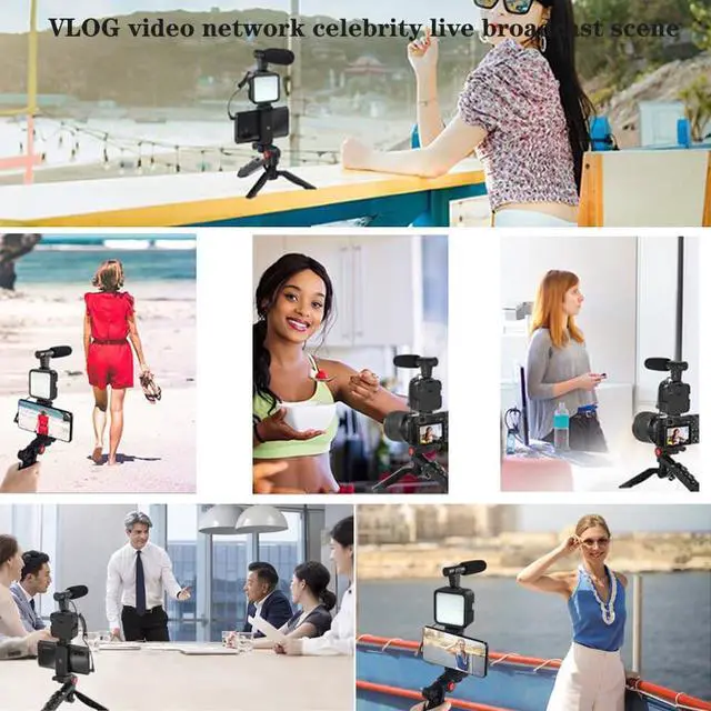 Alt view image 7 of 7 - Professional Smartphone Vlog Shooting Kits with Microphone LED Light Camera Tripod Holder for Live Photography YouTube Recording