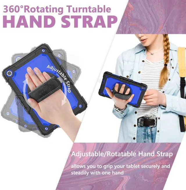 Alt view image 2 of 7 - Shockproof Cover Protective Case with Built-in Screen Protector for Huawei Matepad T10s 10.1 inch AGS3-L09 AGS3-W09 / Matepad T10 9.7 inch AGR-L09 AGR-W09 with Stand, Hand Strap & Shoulder Strap