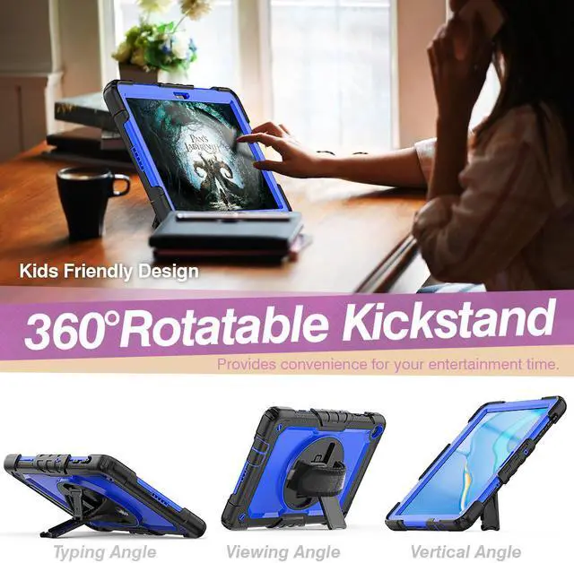 Alt view image 4 of 7 - Shockproof Cover Protective Case with Built-in Screen Protector for Huawei Matepad T10s 10.1 inch AGS3-L09 AGS3-W09 / Matepad T10 9.7 inch AGR-L09 AGR-W09 with Stand, Hand Strap & Shoulder Strap