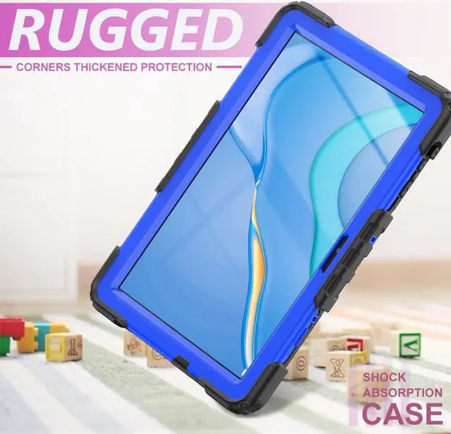 Alt view image 5 of 7 - Shockproof Cover Protective Case with Built-in Screen Protector for Huawei Matepad T10s 10.1 inch AGS3-L09 AGS3-W09 / Matepad T10 9.7 inch AGR-L09 AGR-W09 with Stand, Hand Strap & Shoulder Strap