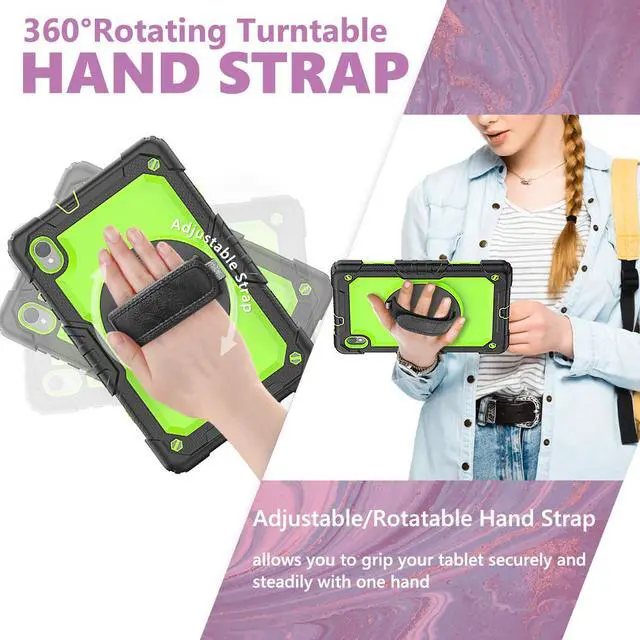 Alt view image 5 of 7 - Shockproof Cover Protective Case with Built-in Screen Protector for Lenovo Tab M10 HD (2nd Gen) 10.1 inch 2020 TB-X306F / TB-X306X with Stand, Hand Strap & Shoulder Strap