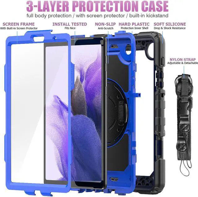 Alt view image 4 of 7 - Shockproof Cover Protective Case with Built-in Screen Protector for Samsung galaxy Tab A7 Lite 8.7 inch 2021 Model SM-T220 SM-T225 with Stand, Hand Strap & Shoulder Strap