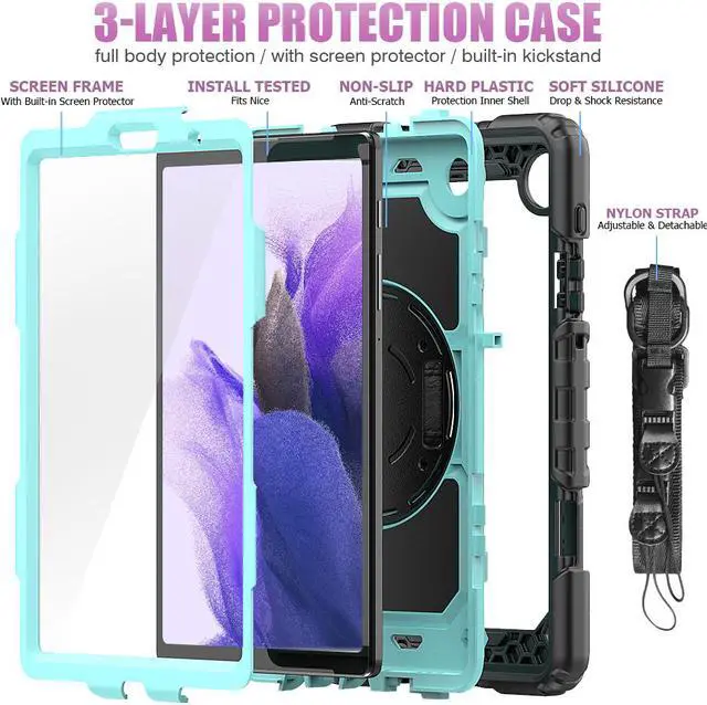 Alt view image 4 of 7 - Shockproof Cover Protective Case with Built-in Screen Protector for Samsung galaxy Tab A7 Lite 8.7 inch 2021 Model SM-T220 SM-T225 with Stand, Hand Strap & Shoulder Strap