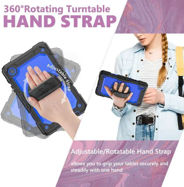 Alt view image 3 of 7 - Shockproof Cover Protective Case with Built-in Screen Protector for Samsung galaxy Tab A7 Lite 8.7 inch 2021 Model SM-T220 SM-T225 with Stand, Hand Strap & Shoulder Strap