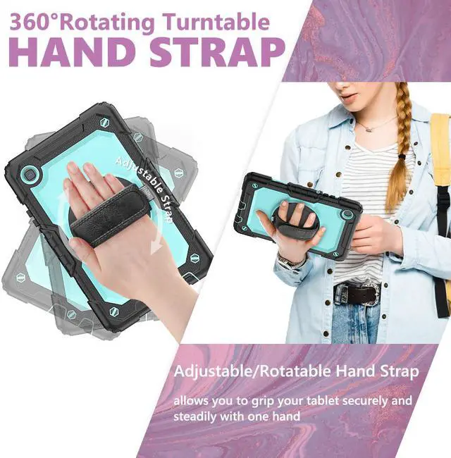 Alt view image 6 of 7 - Shockproof Cover Protective Case with Built-in Screen Protector for Samsung galaxy Tab A7 Lite 8.7 inch 2021 Model SM-T220 SM-T225 with Stand, Hand Strap & Shoulder Strap