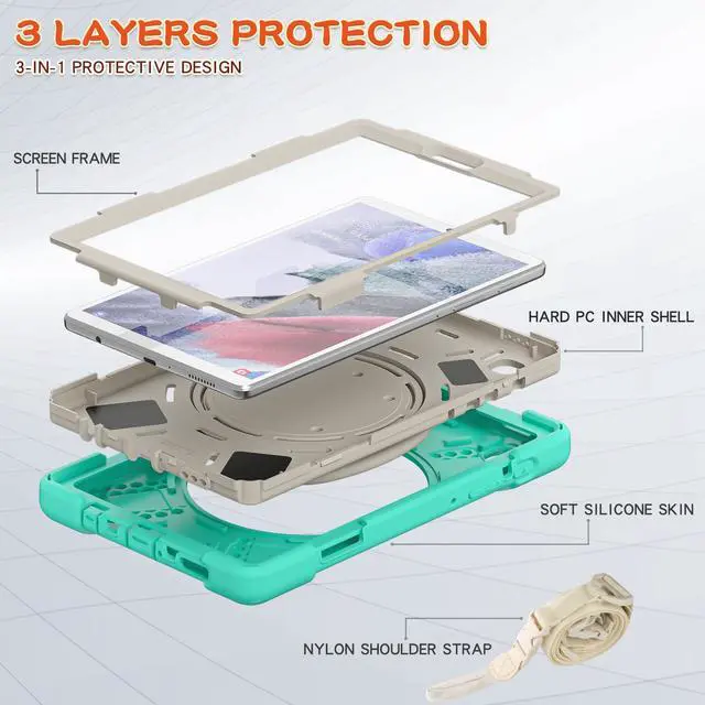 Alt view image 7 of 7 - Case for Samsung galaxy Tab A7 Lite 8.7 inch 2021 Model SM-T220 SM-T225, Protective Rugged Cover with Pencil Holder, 360° Swivel Stand, Shoulder Strap for Kids Boys Girls