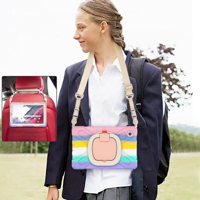 Alt view image 3 of 7 - Case for Samsung galaxy Tab A7 Lite 8.7 inch 2021 Model SM-T220 SM-T225, Protective Rugged Cover with Pencil Holder, 360° Swivel Stand, Shoulder Strap for Kids Boys Girls