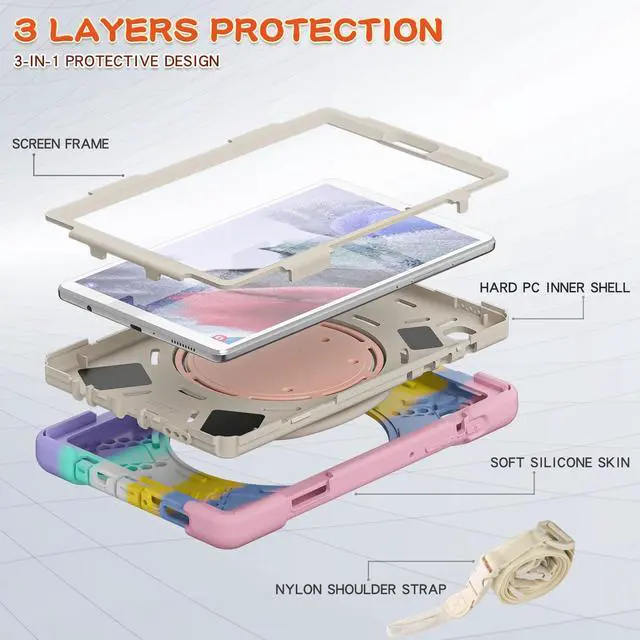 Alt view image 7 of 7 - Case for Samsung galaxy Tab A7 Lite 8.7 inch 2021 Model SM-T220 SM-T225, Protective Rugged Cover with Pencil Holder, 360° Swivel Stand, Shoulder Strap for Kids Boys Girls