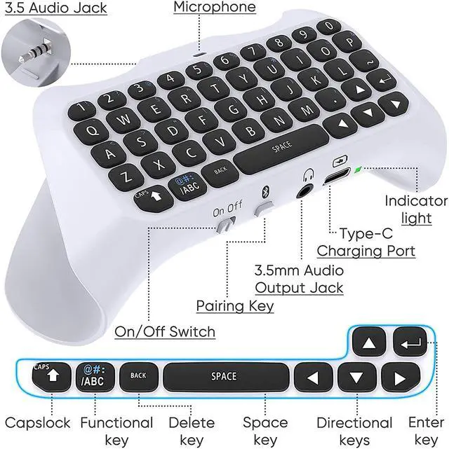 Alt view image 4 of 7 - PS5 Controller Keyboard Keypad - Wireless Bluetooth Game Chatpad Keyboard, 47 Keys Keypad - Built-In Speaker & 3.5mm Headset Audio Jack for Playstaion 5 Dualsense Game Controller