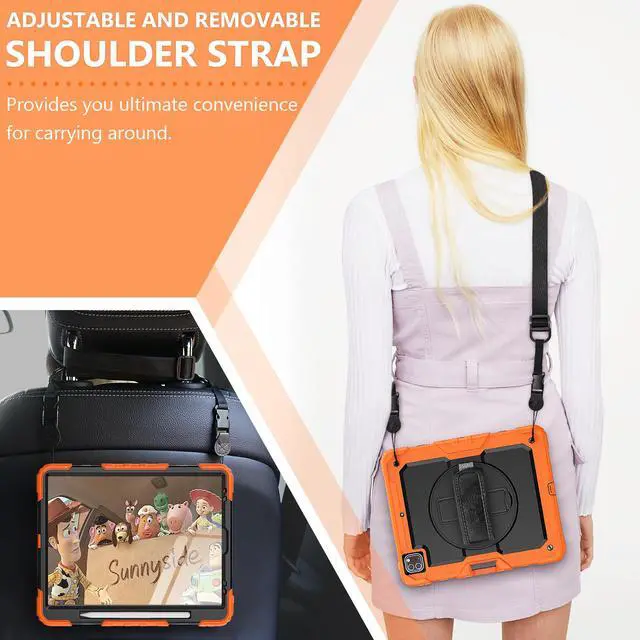 Alt view image 7 of 7 - iPad Pro 12.9 inch Case 2021 with Pencil Holder, Shockproof Cover with Built-in Screen Protector, Hand Strap, Shoulder Strap, Kickstand for iPad Pro 12.9 5th Gen 2021 / 4th Gen 2020 / 3rd Gen 2018