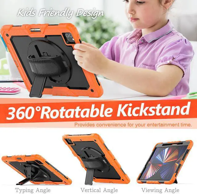 Alt view image 5 of 7 - iPad Pro 12.9 inch Case 2021 with Pencil Holder, Shockproof Cover with Built-in Screen Protector, Hand Strap, Shoulder Strap, Kickstand for iPad Pro 12.9 5th Gen 2021 / 4th Gen 2020 / 3rd Gen 2018