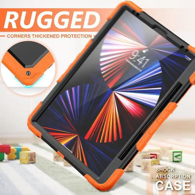 Alt view image 2 of 7 - iPad Pro 12.9 inch Case 2021 with Pencil Holder, Shockproof Cover with Built-in Screen Protector, Hand Strap, Shoulder Strap, Kickstand for iPad Pro 12.9 5th Gen 2021 / 4th Gen 2020 / 3rd Gen 2018