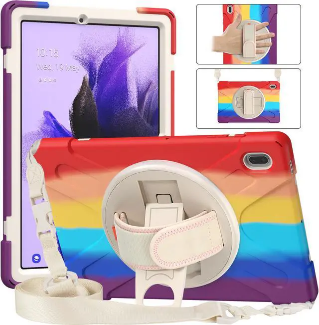Alt view image 4 of 7 - Case for Samsung Galaxy Tab S7 FE 12.4 inch 2021 SM-T730/ T735/ T736B/ T736N, Protective Shell Shockproof Tablet Cover with Stand / Handle Strap & Shoulder Strap
