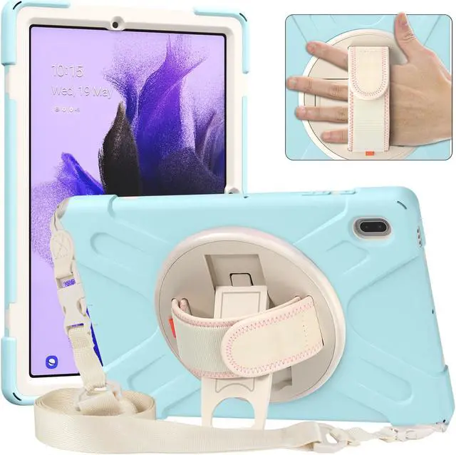 Alt view image 4 of 7 - Case for Samsung Galaxy Tab S7 FE 12.4 inch 2021 SM-T730/ T735/ T736B/ T736N, Protective Shell Shockproof Tablet Cover with Stand / Handle Strap & Shoulder Strap
