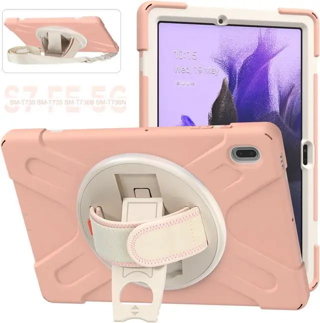 Alt view image 2 of 7 - Case for Samsung Galaxy Tab S7 FE 12.4 inch 2021 SM-T730/ T735/ T736B/ T736N, Protective Shell Shockproof Tablet Cover with Stand / Handle Strap & Shoulder Strap