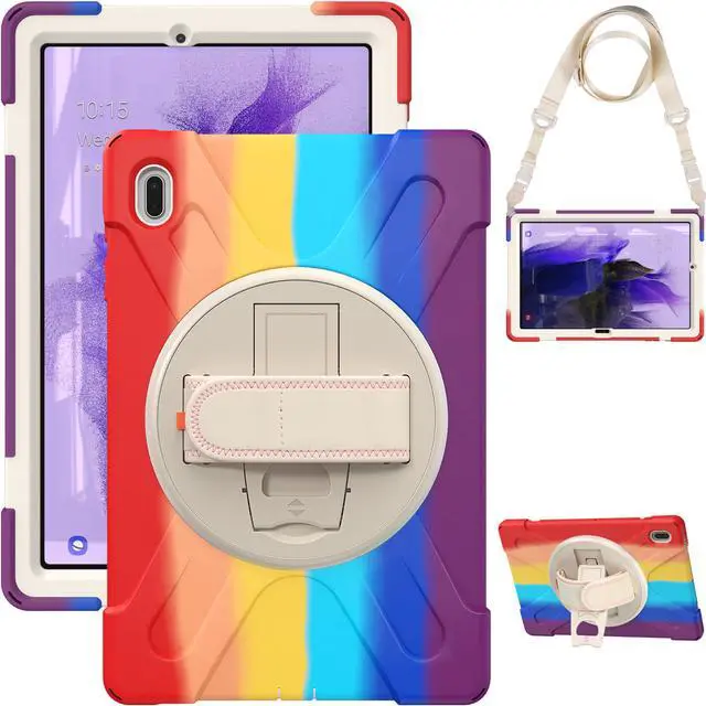 Alt view image 5 of 7 - Case for Samsung Galaxy Tab S7 FE 12.4 inch 2021 SM-T730/ T735/ T736B/ T736N, Protective Shell Shockproof Tablet Cover with Stand / Handle Strap & Shoulder Strap