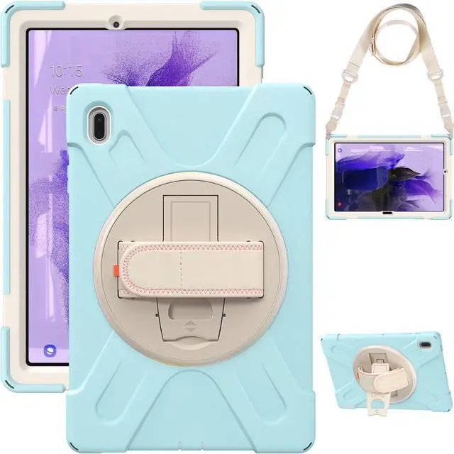 Alt view image 7 of 7 - Case for Samsung Galaxy Tab S7 FE 12.4 inch 2021 SM-T730/ T735/ T736B/ T736N, Protective Shell Shockproof Tablet Cover with Stand / Handle Strap & Shoulder Strap