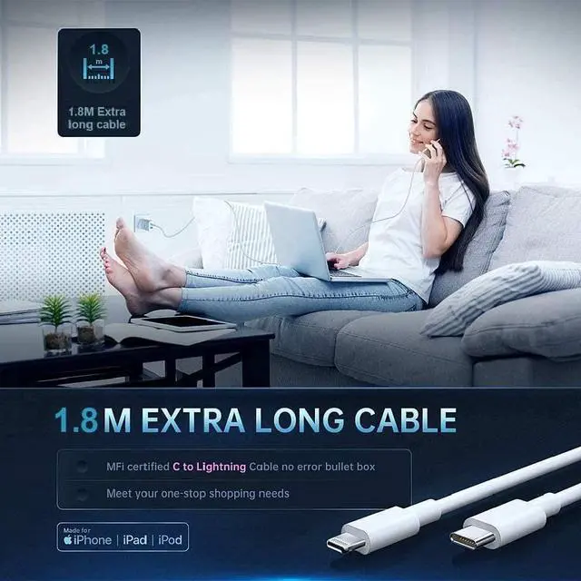 Alt view image 5 of 7 - [Apple MFi Certified] iPhone Fast Charger, GEONAV 20W Power Delivery Type C Rapid Wall Charger Travel Plug & 6FT USB C to Lightning Quick Charge Data Sync Cord for iPhone 12/11/XS/XR/X 8/iPad/AirPods