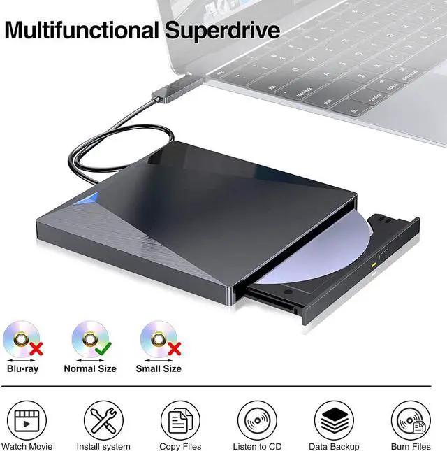 Alt view image 4 of 7 - External CD DVD Drive USB 3.0 Type-C, Portable USB C Superdrive Burner Player Writer CD DVD +/- RW, Compatible with Windows 10 8 7 XP Vista Mac OS Linux for Mac Pro Air iMac Laptop