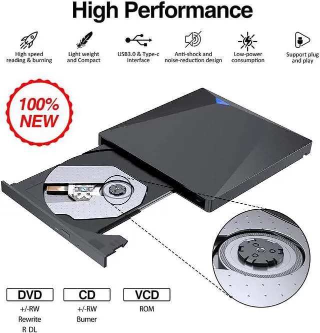 Alt view image 6 of 7 - External CD DVD Drive USB 3.0 Type-C, Portable USB C Superdrive Burner Player Writer CD DVD +/- RW, Compatible with Windows 10 8 7 XP Vista Mac OS Linux for Mac Pro Air iMac Laptop
