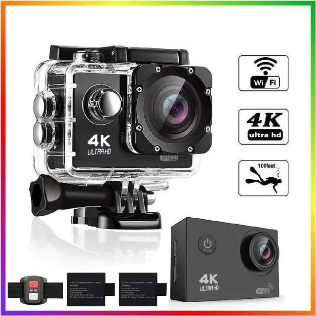 Main image of Action Camera 4K, Waterproof Camera, Underwater Camera WiFi Ultra HD 16mp 170 Degrees Wide Angle Sports Camera with Remote Control 2 Batteries and Mounting Accessories Kit