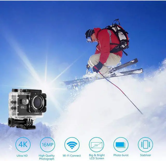 Alt view image 7 of 7 - Action Camera 4K, Waterproof Camera, Underwater Camera WiFi Ultra HD 16mp 170 Degrees Wide Angle Sports Camera with Remote Control 2 Batteries and Mounting Accessories Kit