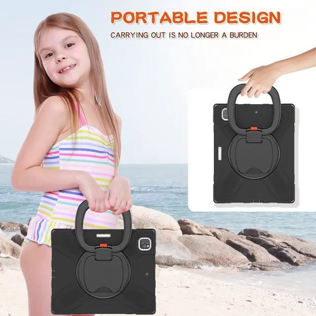 Alt view image 7 of 7 - iPad Pro 12.9 Case 2021 5th Generation, Shockproof Rugged Drop Protection Cover with Pencil Holder and Rotating Kickstand Hand Strap / Shoulder Strap For iPad Pro 12.9 inch 2021