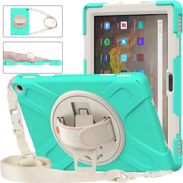 Main image of Amazon Kindle Fire HD 10 / Fire HD 10 Plus 11th Generation 2021 Case, Shockproof Rugged Drop Protection Cover with Pencil Holder and Rotating Kickstand Hand Strap / Shoulder Strap