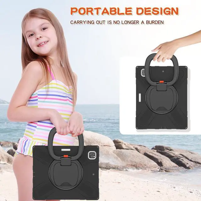 Alt view image 6 of 7 - Case for iPad Pro 12.9 2020 4th Generation and iPad Pro 12.9 Inch 2018 3rd Generation, Heavy Duty Shockproof Cover with Rotating Stand / Pencil Holder / Carrying Strap