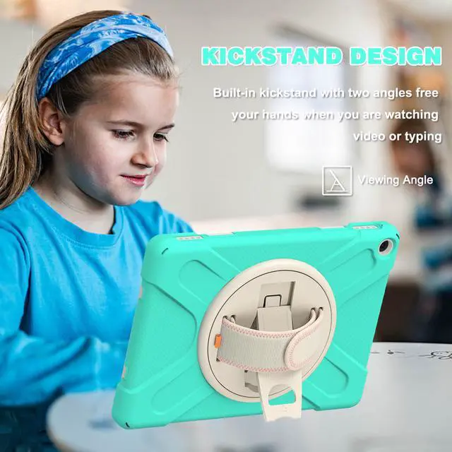 Alt view image 4 of 7 - Amazon Kindle Fire HD 10 / Fire HD 10 Plus 11th Generation 2021 Case, Shockproof Rugged Drop Protection Cover with Pencil Holder and Rotating Kickstand Hand Strap / Shoulder Strap