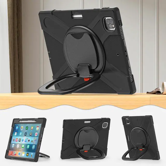 Alt view image 3 of 7 - Case for iPad Pro 12.9 2020 4th Generation and iPad Pro 12.9 Inch 2018 3rd Generation, Heavy Duty Shockproof Cover with Rotating Stand / Pencil Holder / Carrying Strap
