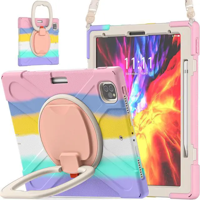 Main image of iPad Pro 12.9 Case 2021 5th Generation, Shockproof Rugged Drop Protection Cover with Pencil Holder and Rotating Kickstand Hand Strap / Shoulder Strap For iPad Pro 12.9 inch 2021