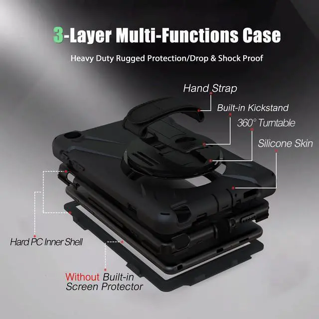 Alt view image 4 of 7 - Galaxy Tab A 8.0 2019 Case with S Pen Version Model SM-P200 SM-P205 Heavy Duty Shockproof Protective Case Cover with 360 Rotating Kickstand / Hand Strap / Shoulder Strap