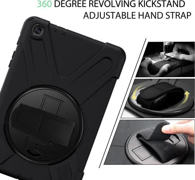 Alt view image 3 of 7 - Galaxy Tab A 8.0 2019 Case with S Pen Version Model SM-P200 SM-P205 Heavy Duty Shockproof Protective Case Cover with 360 Rotating Kickstand / Hand Strap / Shoulder Strap