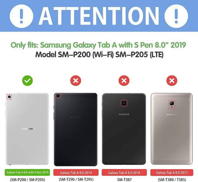 Alt view image 6 of 7 - Galaxy Tab A 8.0" 2019 Case with S Pen Version Model SM-P200 / SM-P205 Slim Light Cover Stand Hard Shell Folio Case for Galaxy Tab A 8.0 inch 2019