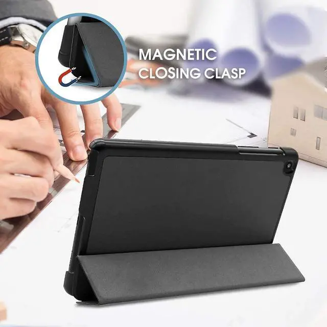 Alt view image 4 of 7 - Galaxy Tab A 8.0" 2019 Case with S Pen Version Model SM-P200 / SM-P205 Slim Light Cover Stand Hard Shell Folio Case for Galaxy Tab A 8.0 inch 2019