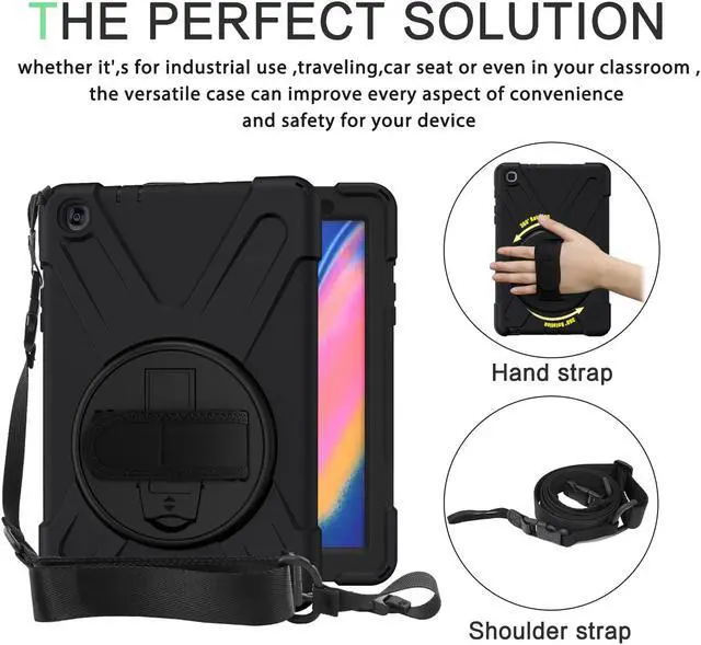 Alt view image 5 of 7 - Galaxy Tab A 8.0 2019 Case with S Pen Version Model SM-P200 SM-P205 Heavy Duty Shockproof Protective Case Cover with 360 Rotating Kickstand / Hand Strap / Shoulder Strap
