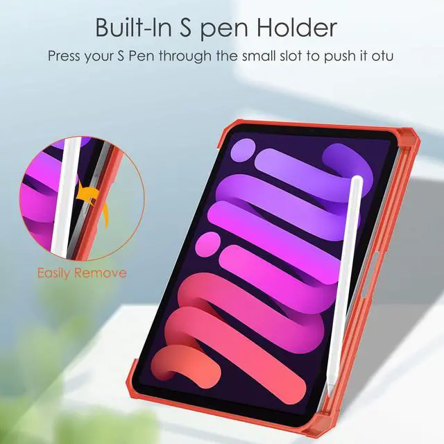 Alt view image 6 of 7 - Slim Case for iPad Mini 6 2021 8.3 inch with Pencil Holder Shockproof Cover Clear Transparent Back Shell, Auto Wake/Sleep for iPad 6th Generation 8.3 Inch Orange
