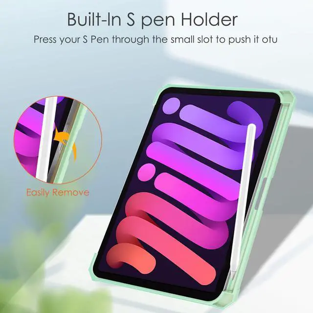Alt view image 6 of 7 - Slim Case for iPad Mini 6 2021 8.3 inch with Pencil Holder Shockproof Cover Clear Transparent Back Shell, Auto Wake/Sleep for iPad 6th Generation 8.3 Inch Mint Green