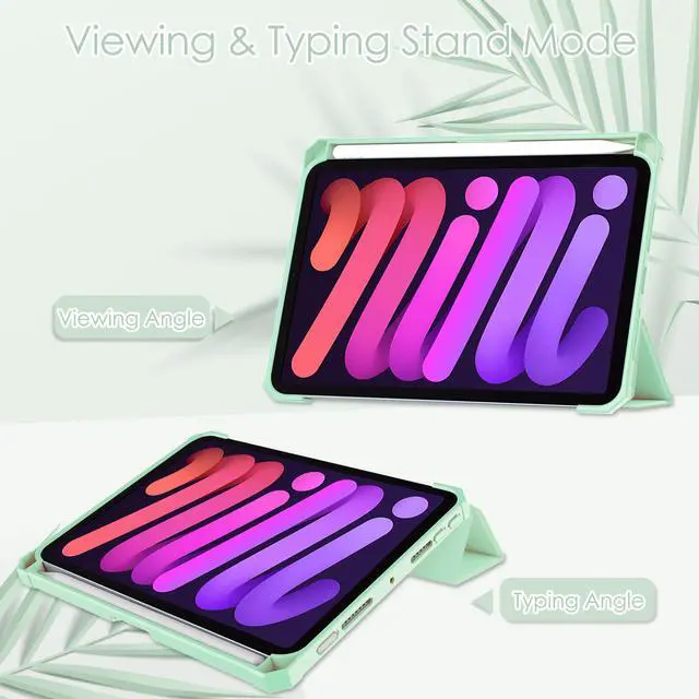 Alt view image 2 of 7 - Slim Case for iPad Mini 6 2021 8.3 inch with Pencil Holder Shockproof Cover Clear Transparent Back Shell, Auto Wake/Sleep for iPad 6th Generation 8.3 Inch Mint Green